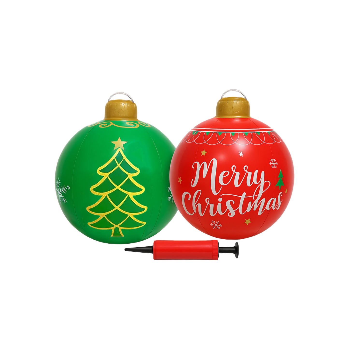 Inflatable Christmas Ornaments (Set of 2) – 24 Inch Giant Outdoor & Indoor Holiday Balls with Pump, Durable PVC Blow Up Decorations, Reusable Large Christmas Yard Ornaments