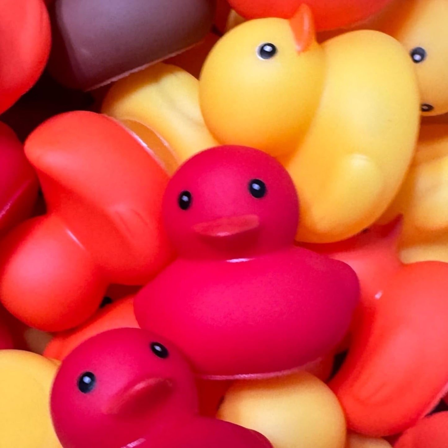 Orange Red and yellow Rubber Ducks for Jeep Ducking from the Okie Soft Play Store and Ducking World