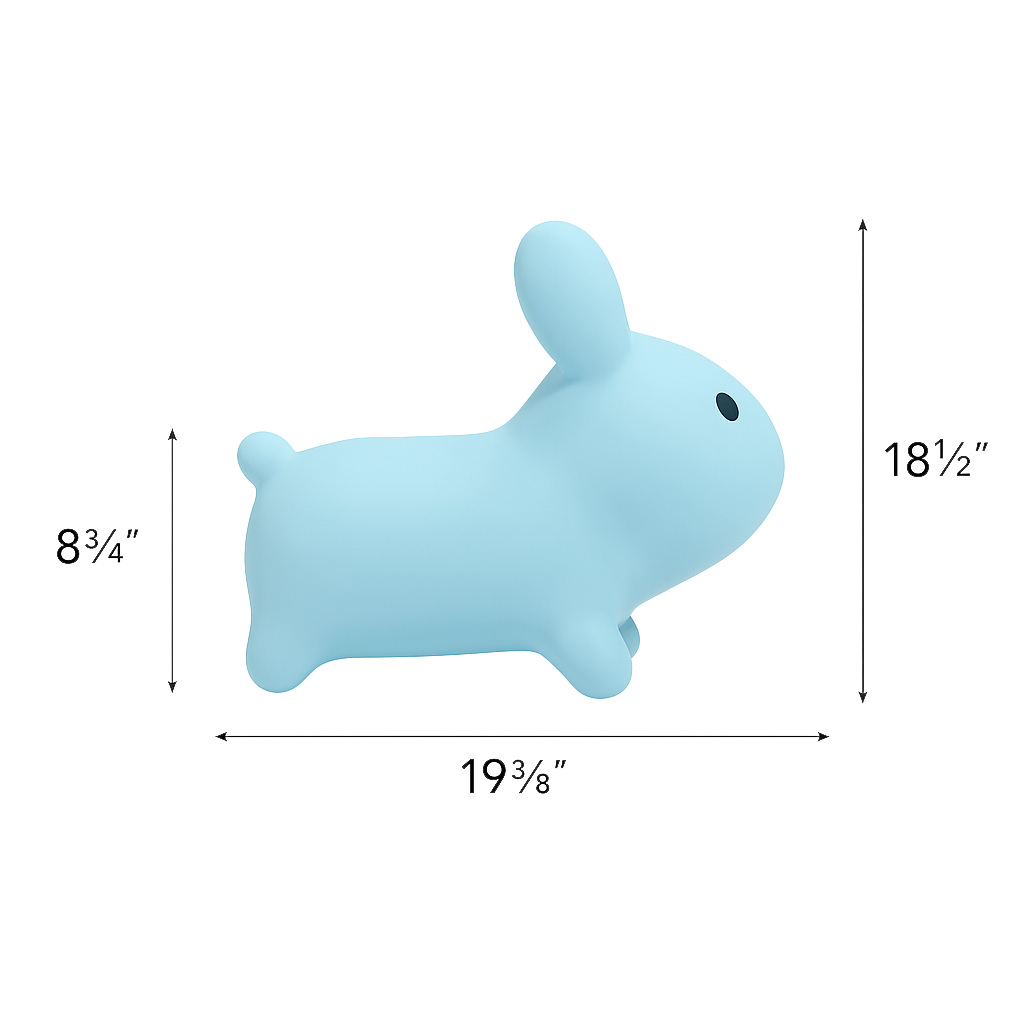 Inflatable blue bunny with sizing overlay for toddlers