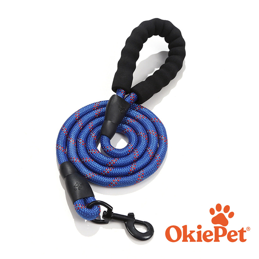 OkiePet® Reflective Rope Dog Leash – Heavy-Duty with Padded Anti-Slip Handle (8 Color Options)