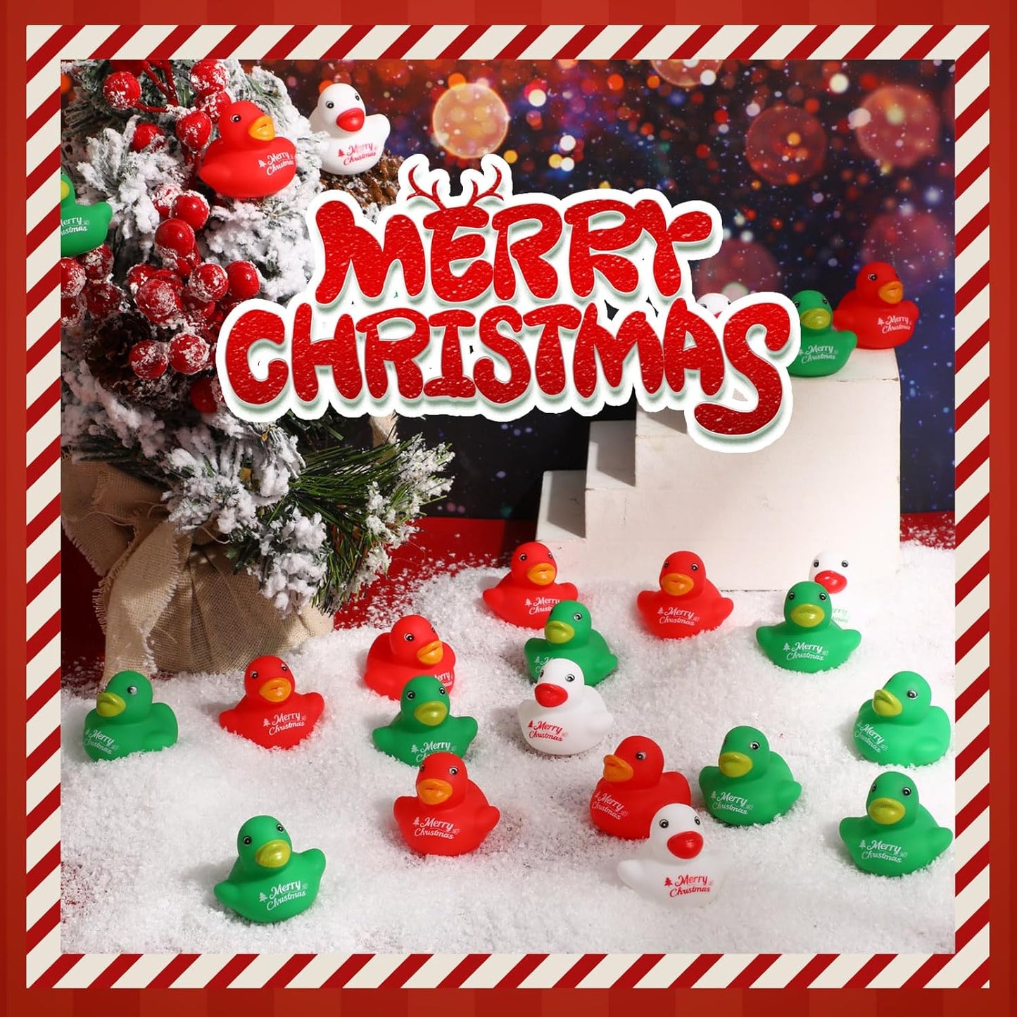 Christmas rubber ducks used as holiday decorations