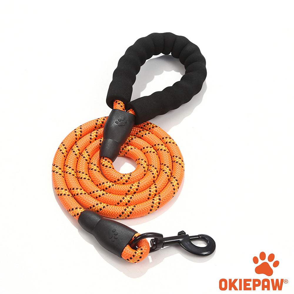 OkiePet® Reflective Rope Dog Leash – Heavy-Duty with Padded Anti-Slip Handle (8 Color Options)