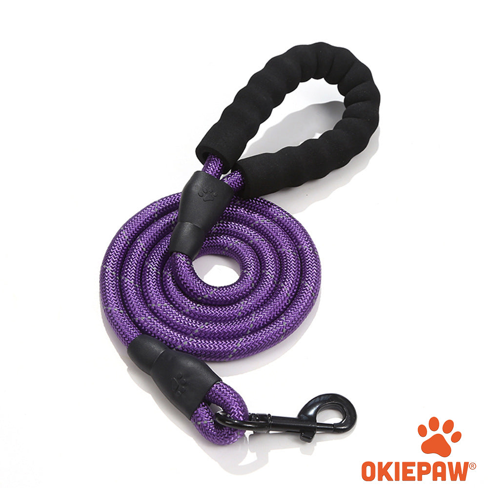OkiePet® Reflective Rope Dog Leash – Heavy-Duty with Padded Anti-Slip Handle (8 Color Options)