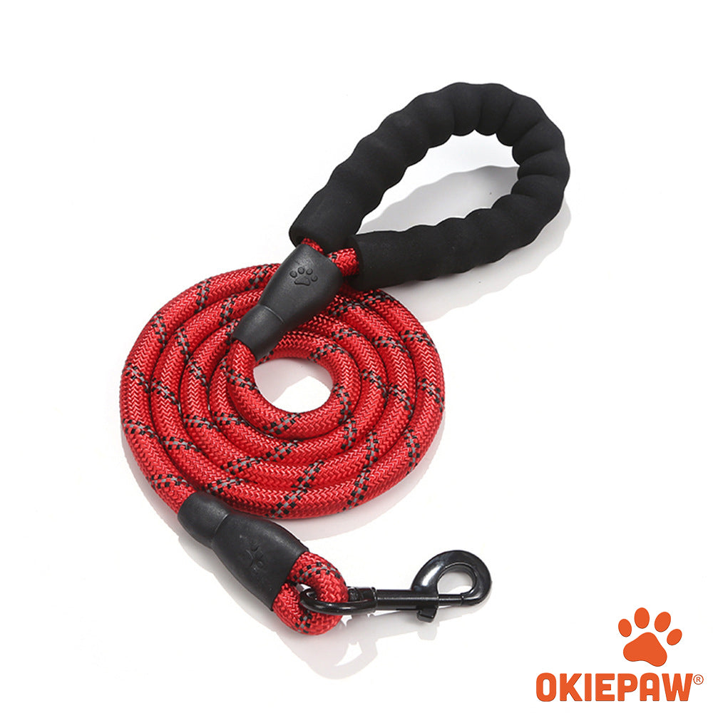 OkiePet® Reflective Rope Dog Leash – Heavy-Duty with Padded Anti-Slip Handle (8 Color Options)