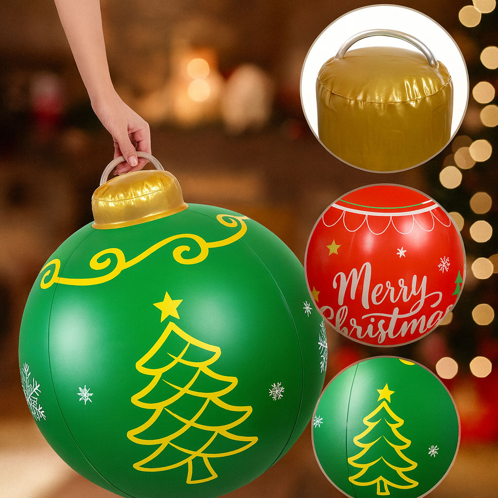 Inflatable Christmas Ornaments (Set of 2) – 24 Inch Giant Outdoor & Indoor Holiday Balls with Pump, Durable PVC Blow Up Decorations, Reusable Large Christmas Yard Ornaments
