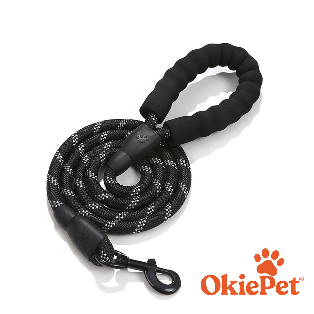 OkiePet® Reflective Rope Dog Leash – Heavy-Duty with Padded Anti-Slip Handle (8 Color Options)
