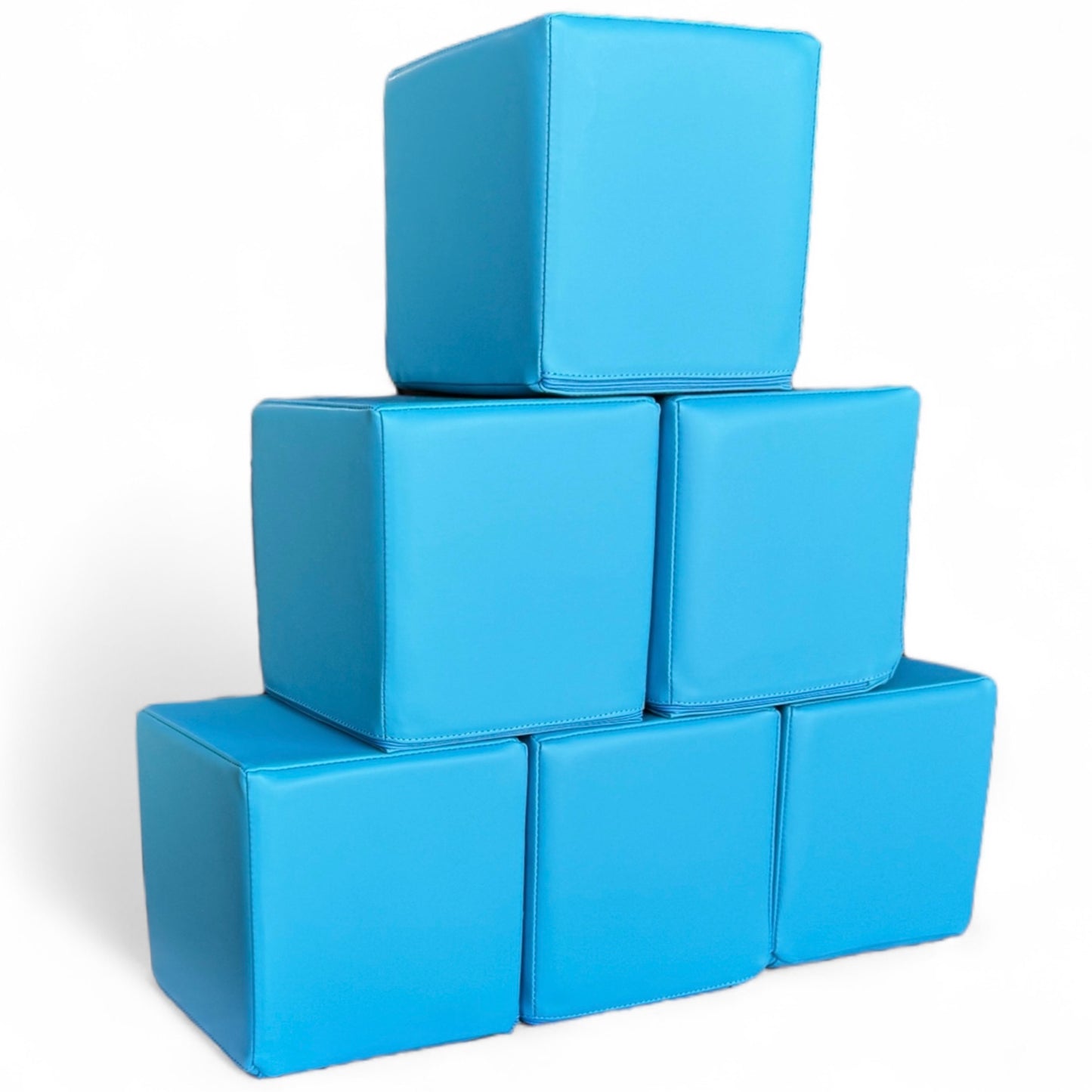Angled view of blue soft play blocks for toddlers and sensory play areas