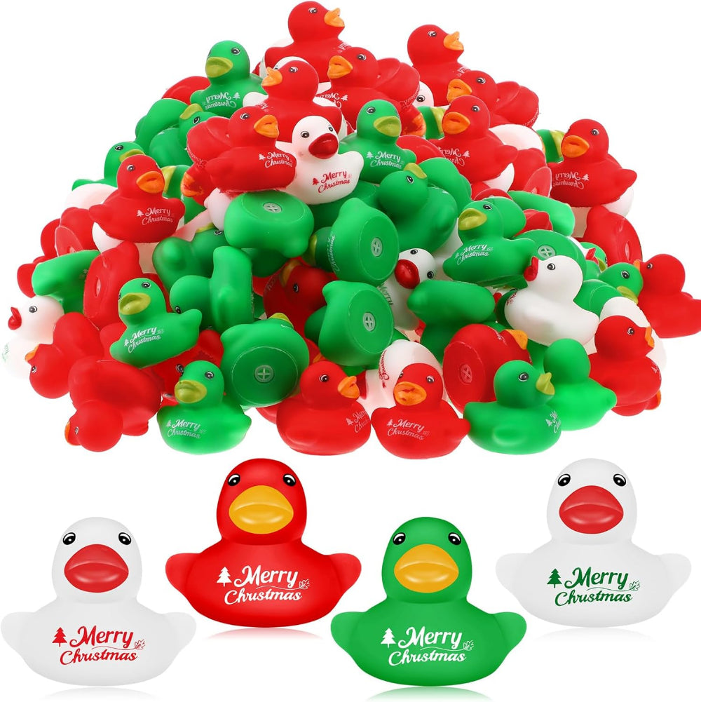 20-pack of Christmas rubber ducks in red, green, and white
