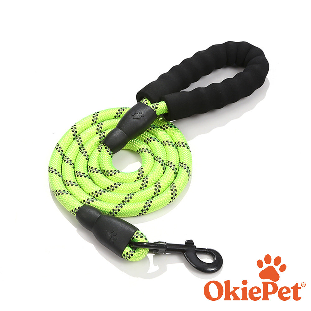 OkiePet® Reflective Rope Dog Leash – Heavy-Duty with Padded Anti-Slip Handle (8 Color Options)