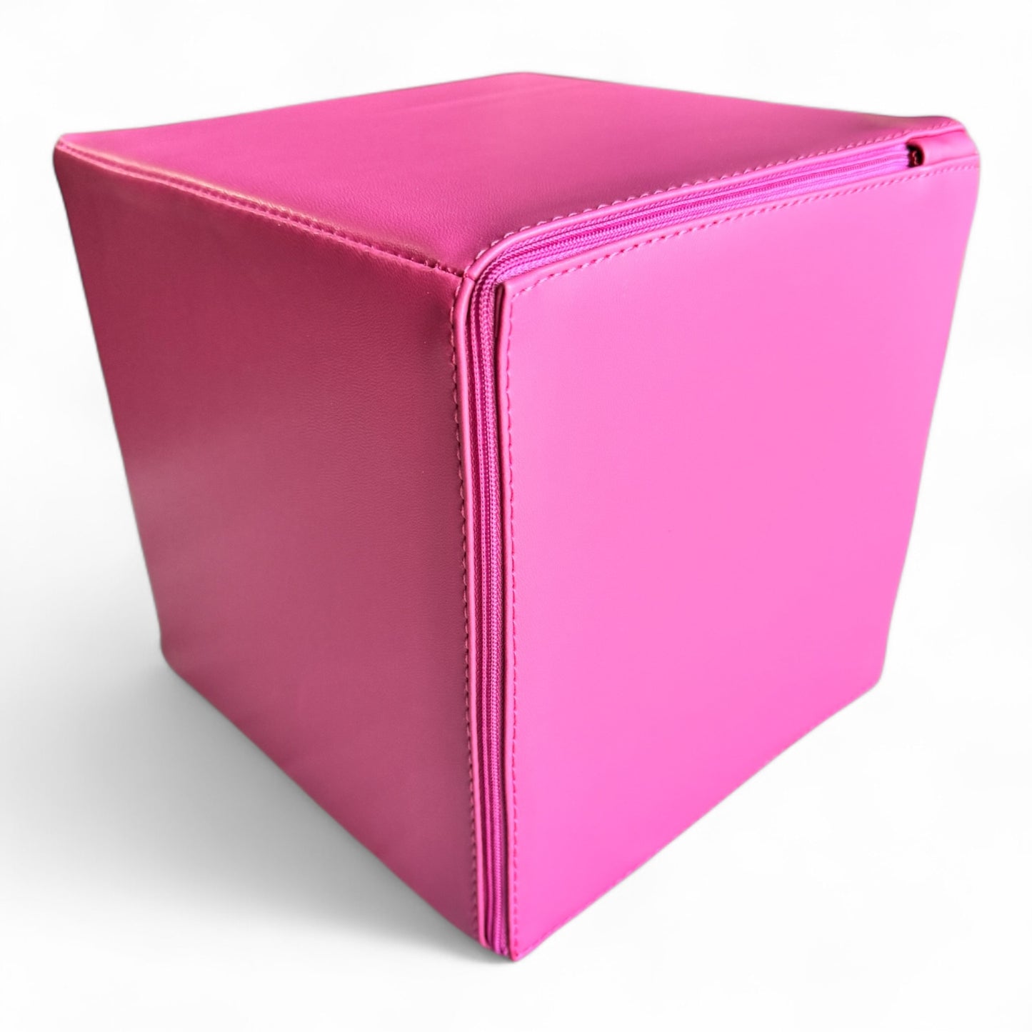Close-up of hidden zipper detail on hot pink soft play block cover