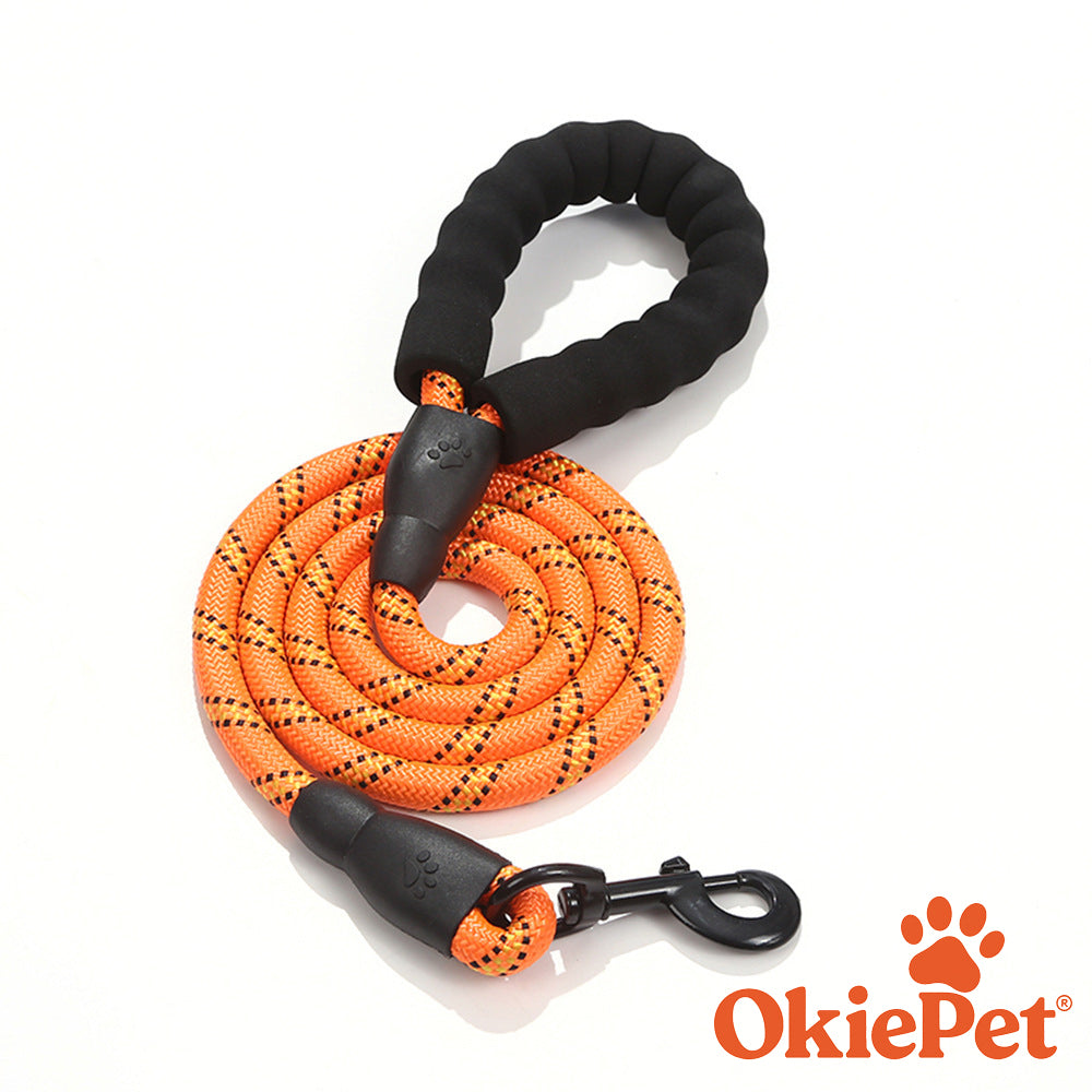 OkiePet® Reflective Rope Dog Leash – Heavy-Duty with Padded Anti-Slip Handle (8 Color Options)