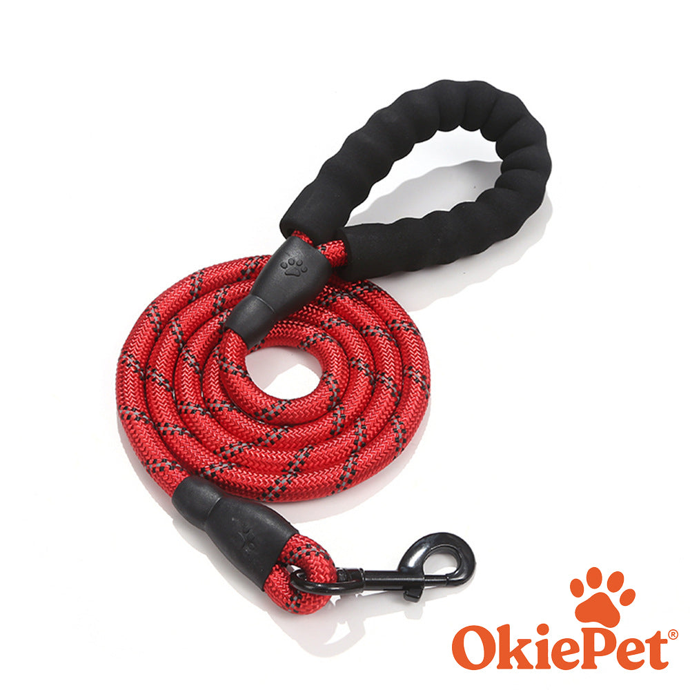 OkiePet® Reflective Rope Dog Leash – Heavy-Duty with Padded Anti-Slip Handle (8 Color Options)
