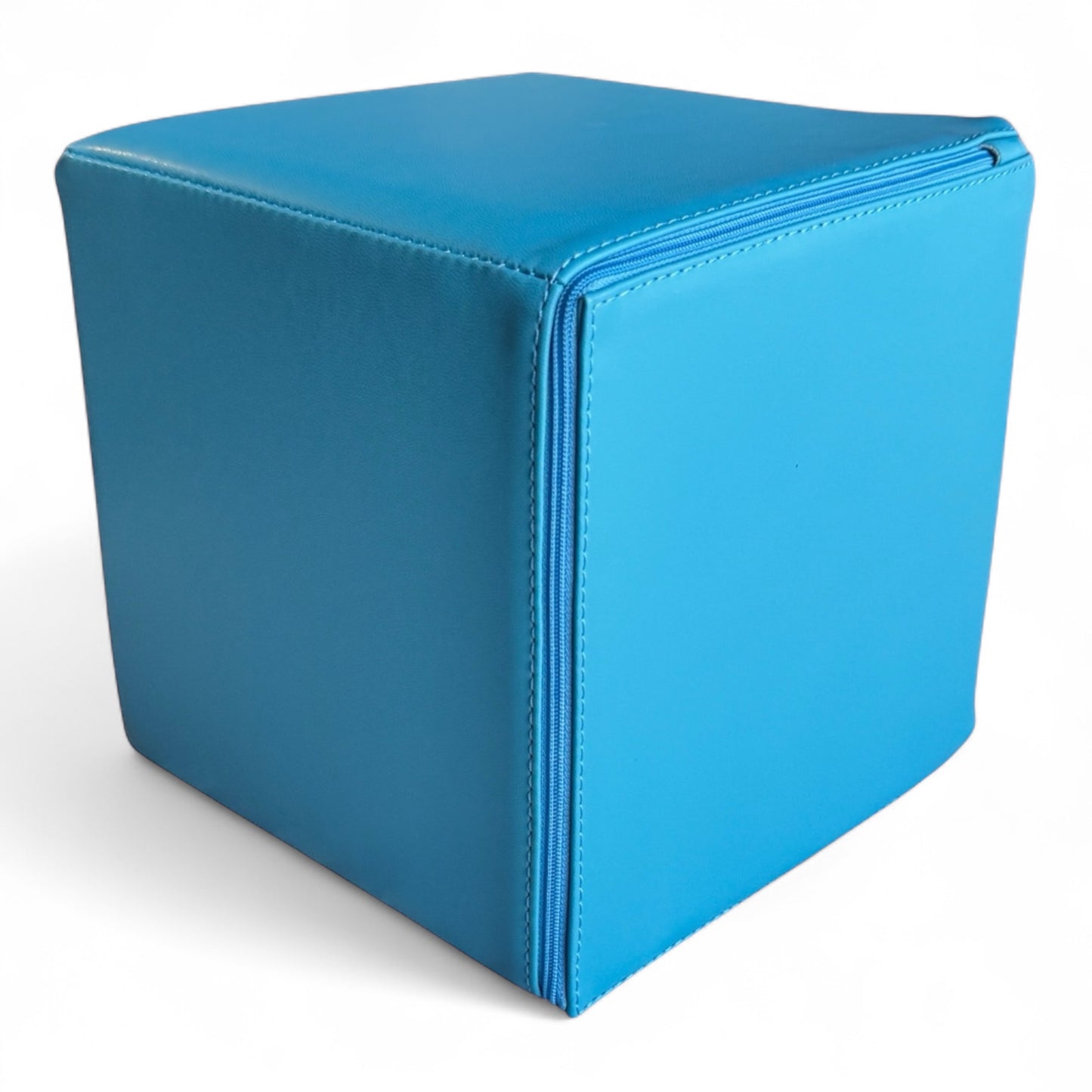 Close-up of hidden zipper detail on white PU leather soft play block view 2
