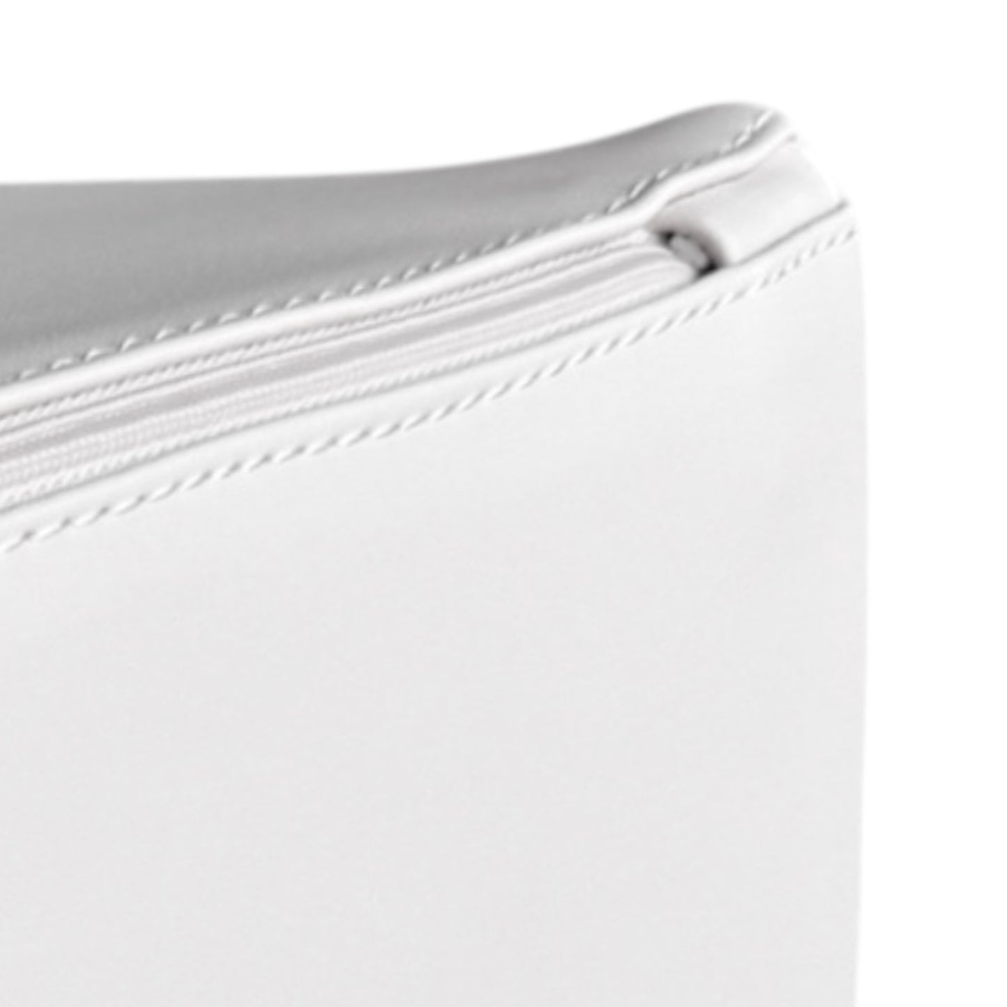 Close-up of hidden zipper detail on white PU leather soft play block cover