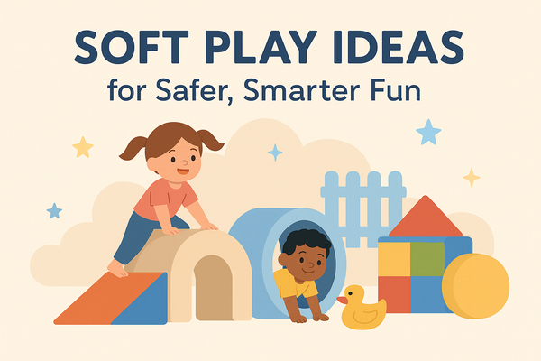 Children playing with colorful foam blocks and tunnels in a soft play area promoting safer, smarter fun