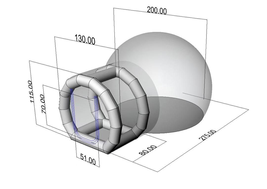 3D layout with dimensions for a smaller inflatable bubble tent