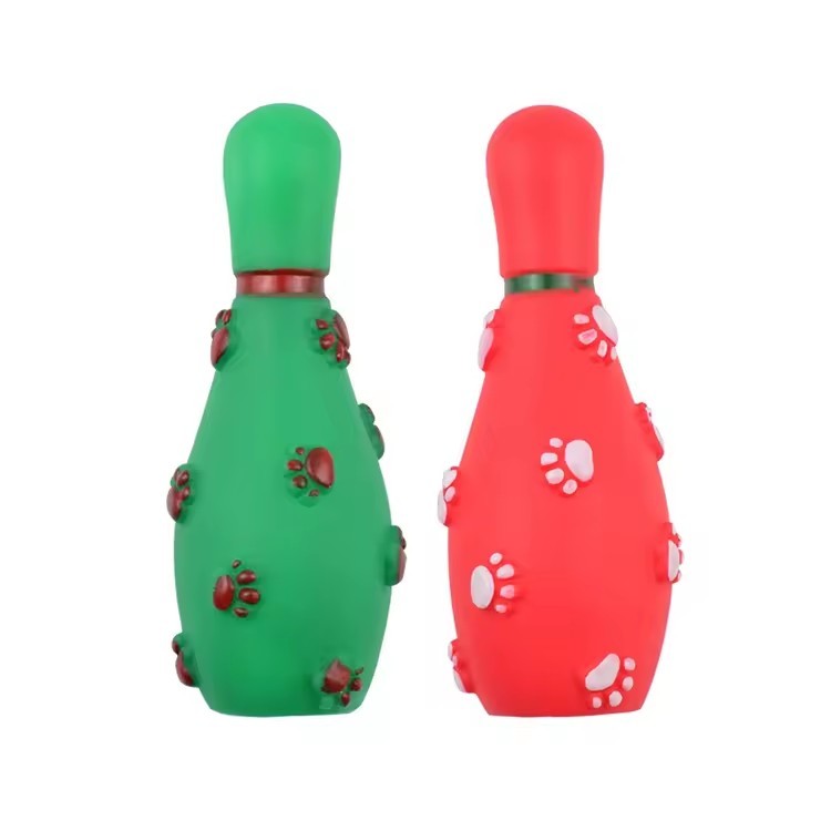 OkiePaw Christmas Bowling Pin Dog Toy Set – Red & Green 2-Pack