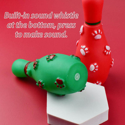OkiePaw Christmas Bowling Pin Dog Toy Set – Red & Green 2-Pack