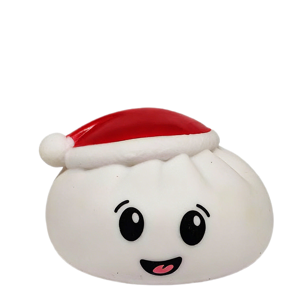 The Okie Soft Play Christmas Bun Squeaky Toy – Cute Holiday Stocking Stuffer features an adorable white bun with a smiling face and a red and white Santa hat, shown isolated on a white background.