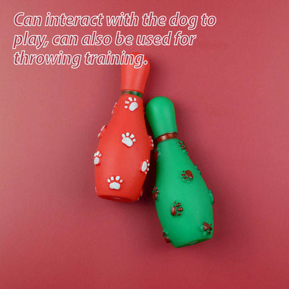 OkiePaw Christmas Bowling Pin Dog Toy Set – Red & Green 2-Pack