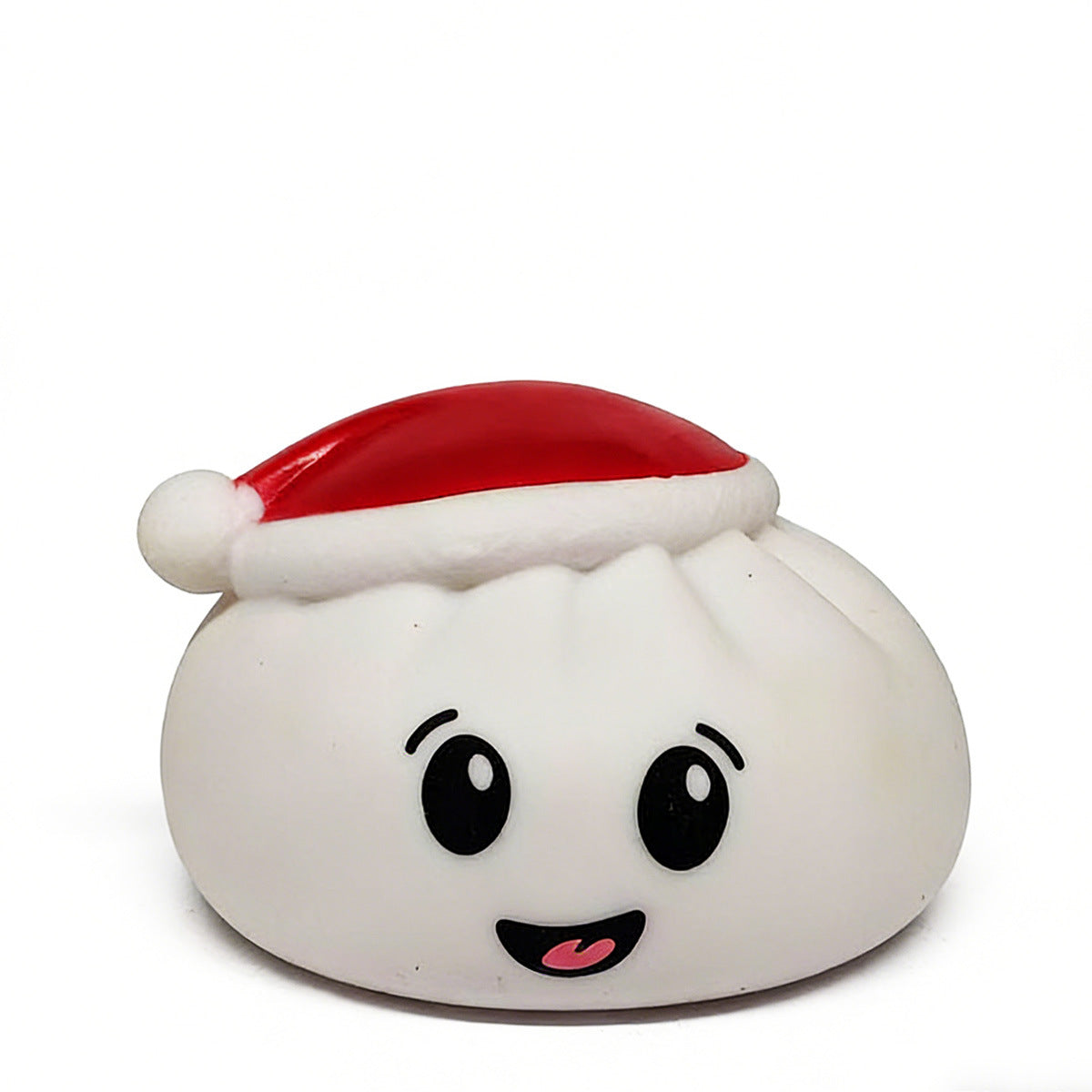 The Okie Soft Play Christmas Bun Squeaky Toy – Cute Holiday Stocking Stuffer features a round, smiling dumpling with a red and white Santa hat, set against a plain white background.