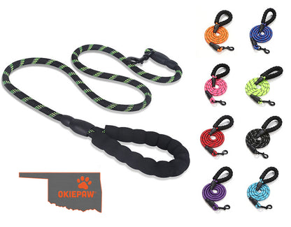 OkiePet® Reflective Rope Dog Leash – Heavy-Duty with Padded Anti-Slip Handle (8 Color Options)