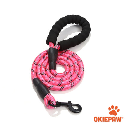 OkiePet® Reflective Rope Dog Leash – Heavy-Duty with Padded Anti-Slip Handle (8 Color Options)
