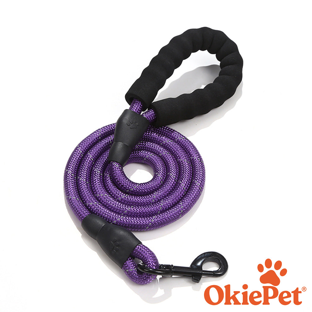 OkiePet® Reflective Rope Dog Leash – Heavy-Duty with Padded Anti-Slip Handle (8 Color Options)