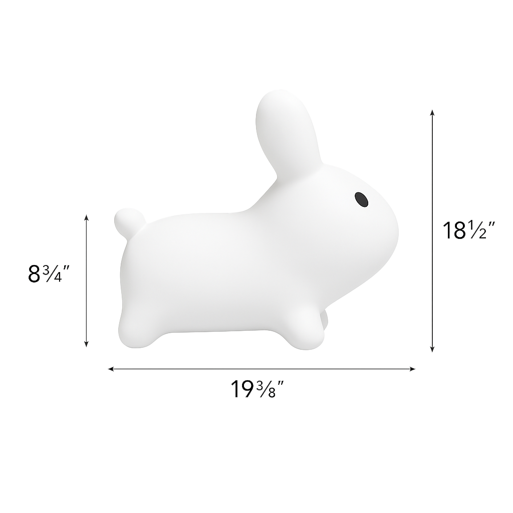 White soft play bunny hopper toy with labeled dimensions