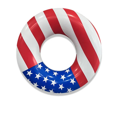 Oversized inflatable pool ring with red, white, and blue American flag design