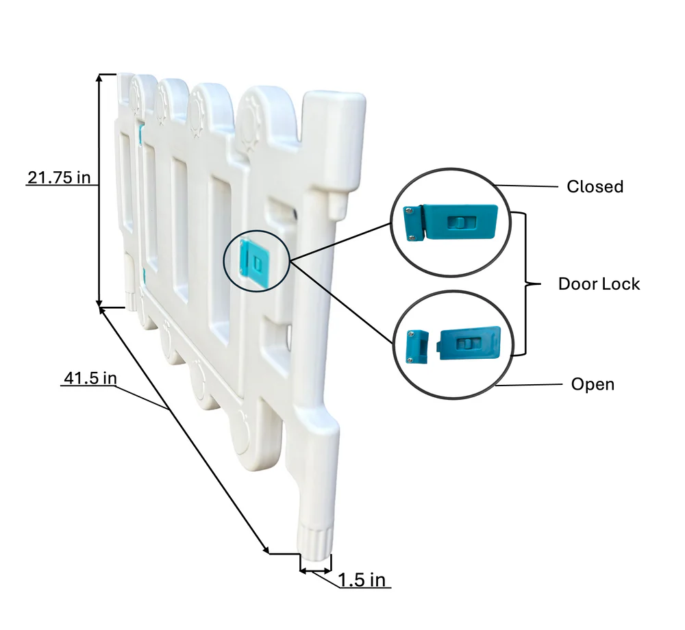 okie soft play white fence gate side view