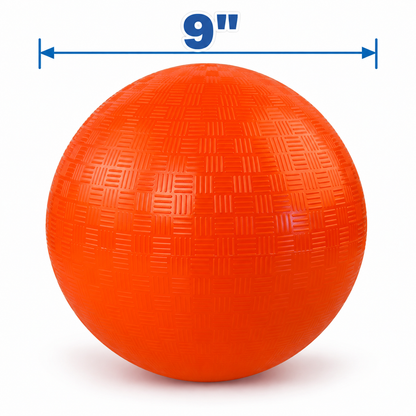 A bright orange, 9-inch diameter 9-Inch Dodgeball from the 6-Pack with a textured surface, ideal for team activity.