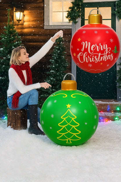Inflatable Christmas Ornaments (Set of 2) – 24 Inch Giant Outdoor & Indoor Holiday Balls with Pump, Durable PVC Blow Up Decorations, Reusable Large Christmas Yard Ornaments
