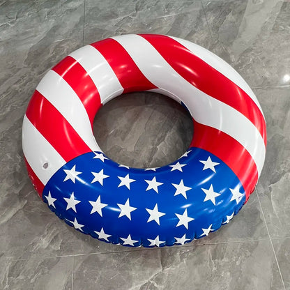 Patriot Okie Splash Ring floating in a pool with American flag design
