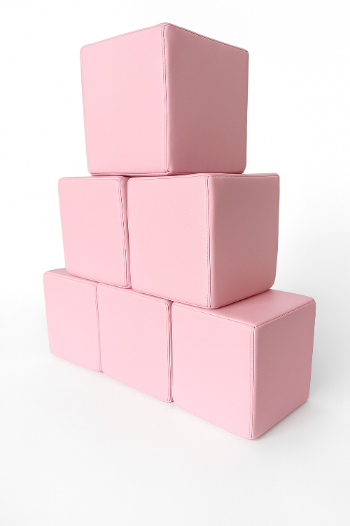 Durable pink foam blocks for playrooms and party rentals, lab-tested safety