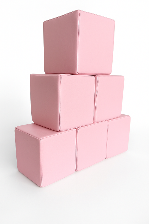Angled view of pink soft play blocks for toddlers and sensory play areas